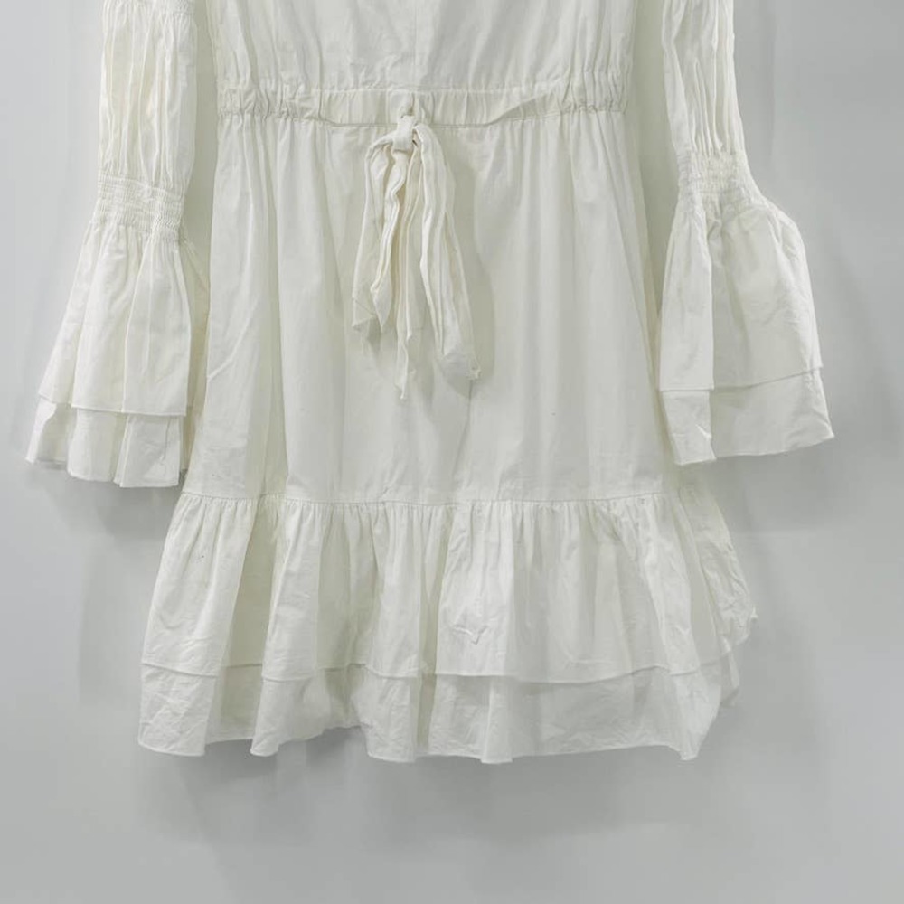 Intermix White Bennet Smocked Sleeve Short Tiered Ruffle Dress Tie Front Sz Sm - Picture 6 of 12